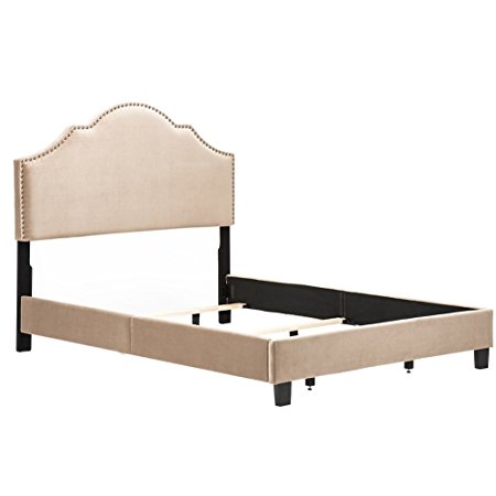 7. Taupe Upholstered Nail head Frame Bed