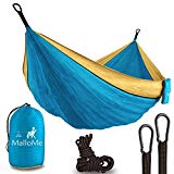 Double & Single Portable Camping Hammock - Travel Outdoor Yard Tree Gift Hammok with Ropes - Two 2 Person Hamaca Backpacking Gear Kids Accessories Max 1000 lbs Breaking - Free 2 Carabiners