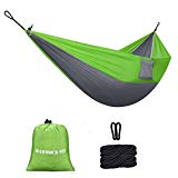 Homitt Outdoor Camping Hammock Set with 2M / 6.56FT Hammock Tree Ropes & 2 Solid Carabiners for Travelling, Hiking, Backpacking, Motorcycle Trips, Beach or Mountain – Green & Grey
