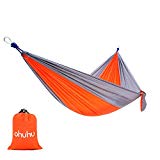 Ohuhu Portable Nylon Fabric Travel Camping Hammock, 600-Pound Capacity, Orange and Gray