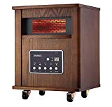 VonHaus 4 Element Infrared Fan Heater with Remote Control, Digital Display & Timer - Wood Electric Portable Indoor Space Heater with Wheels