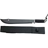 Jungle Master JM-021 Full Tang Machete, Black Blade, Black Cord-Wrapped Handle, 21-Inch Overall