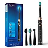 Sonic Electric Toothbrush Rechargeable for Adults, 4 Replacement Heads Orthodontic Cleaning for Braces with 2 Minutes Timer, USB Fast Charging Portable Sonic Toothbrush Black by Fairywill