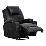 Esright Massage Recliner Chair Heated PU Leather Ergonomic Lounge 360 Degree Swivel (Black)