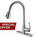 VALISY Lead-free Modern Commercial Brushed Nickel Stainless Steel Single Handle Pull Down Sprayer Kitchen Sink Faucet, Pull Out Kitchen Faucets With Deck Plate