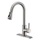 WEWE Single Handle High Arc Brushed Nickel Pull out Kitchen Faucet,Single Level Stainless Steel Kitchen Sink Faucets with Pull down Sprayer