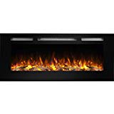 PuraFlame Alice Recessed Electric Fireplace, Wall Mounted for 2 X 6 Stud, Log Set & Crystal, 1500W Heater, Black