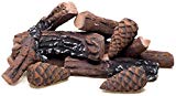 Petite Fake Fireplace Logs | 10 Piece Set of Ceramic Fiber Wood Logs and Accessories. Use in Indoor, Ventless & Vent Free, Electric, or Outdoor Fireplaces & Fire Pits. Realistic & Clean Burning