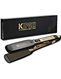 KIPOZI Professional Titanium Flat Iron Hair Straightener with Digital LCD Display, Dual Voltage, Instant Heat Up,1.75 inch wide black