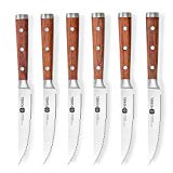 Steak Knives Set of 6 or 12 - Stainless Steel Serrated Steak Knife Set - German Steel Blade Natural Rosewood Full Tang Handle - Steak Knifes Gift Box Set - Not Dishwasher Safe