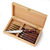 Serrated Steak Knives, Stainless Steel 6 Piece Knife Set with Wood Handles and Presentation Case Gift Box