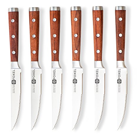 9. FOXEL Premium Sleek Rosewood Handle Steak Knife Set