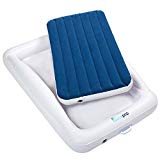 hiccapop Inflatable Toddler Travel Bed with Safety Bumpers | Portable Blow Up Mattress for Kids with Built in Bed Rail - Navy Blue