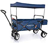 WonderFold Outdoor Premium Model Collapsible Folding Wagon with Canopy, One Pedal Brakes, Wide EVA Tires & Optional Wagon Seat with Seat Belt (Blue Wagon Without Wagon Seat)