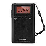 Horologe AM FM Pocket Radio, Portable Alarm Clock Radio with Time, Alarm, Radio, Digital Display,Stereo Mode and Including Battery