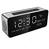 Soundance Alarm Clock FM Radio Wireless Speaker with USB Port LED Screen for Bedroom Bedside Office, A10 Silver