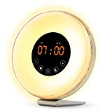 Sunrise Wake Up Light Digital Alarm Clock – [2018 Upgraded] 6 Natural Sounds, FM Radio, Sunrise and Sunset Simulation, Touch Control with Snooze Function, 7 Color Night Light for bedside and kids