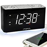 iTOMA Alarm Clock Radio, Digital FM Radio, Dual Alarm, Cell Phone USB Charge Port, Night Light, Auto & Manual Dimmer, Snooze, Sleep Timer, AUX-in, Backup Battery (CKS507)