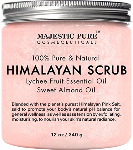4. Majestic Pure Himalayan Salt Body Scrub with Lychee Essential Oil