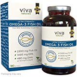 Viva Naturals Fish Oil Supplement, 180 Capsules - Highly Concentrated Fish Oil, 2,200mg Fish Oil/Serving (1400mg of EPA & 480 mg of DHA)