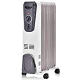 Tangkula Electric Oil Heater, 1500W Home Office Bathroom Portable Adjustable Thermostat Radiant Heater with Wheels, Tip-Over and Overheating Protection, Space Heater