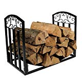 Sunnydaze Indoor/Outdoor Firewood Log Rack, Decorative Fireplace Wood Storage Holder, 2-Foot, Black