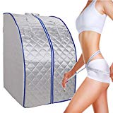 Ridgeyard Foldable FIR Far Infrared Sauna Room Portable Indoor Sliver Sauna Spa+ Negative Ion Detox + Wired Remote Control with Folding Chair and Heating Footpad Mini Sauna