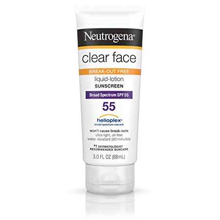 1. Neutrogena Clear Face Liquid Lotion Sunscreen SPF 55, 3 oz