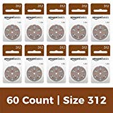 AmazonBasics Size 312 Hearing Aid Batteries, 60-Pack