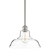 Lucera Glass Kitchen Pendant Light | Brushed Nickel Farmhouse Hanging Light Fixture LL-P431-BN