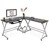 Best Choice Products Modular 3-Piece L-Shape Computer Desk Workstation for Home, Office w/Wooden Tabletop, Metal Frame, Pull-Out Keyboard Tray, PC Tower Stand - Black