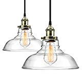 2-Pack Pendant Light Hanging Glass Ceiling Mounted Chandelier Fixture, SHINE HAI Modern Industrial Edison Vintage Style