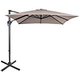 Sundale Outdoor 8.2ft Square Offset Hanging Umbrella Market Patio Umbrella Aluminum Cantilever Pole with Crank Lift, Corss Frame, Polyester Canopy, 360°Rotation, for Garden, Deck, Backyard (Taupe)