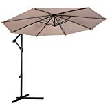 Giantex 10' Hanging Umbrella Patio Sun Shade Offset Outdoor Market W/t Cross Base (Beige)