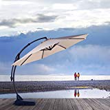 Grand patio Deluxe 10 FT Curvy Aluminum Offset Patio Umbrella with Handle and Crank, Banana Style Patio Cantilever Umbrella, 8 Ribs Large Patio Umbrella with Base, Beige