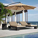 Le Papillon 10-ft Offset Hanging Patio Umbrella Aluminum Outdoor Cantilever Umbrella Crank Lift, Beige