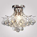 LOCOÂ Chrome Finish Crystal Chandelier with 3 lights, Mini Style Flush Mount Ceiling Light Fixture for Study Room/Office, Dining Room, Bedroom, Living Room