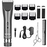 Sminiker Professional Cordless Haircut Kit Clippers for Men Rechargeable Hair Clippers Set with 2 Batteries, 6 Comb, Guides and Scissors - Grey
