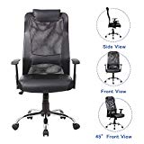 KADIRYA Mesh Office Chair High-Back PU Leather Home Computer Desk Chair Executive Ergonomic Swivel Chair Padded Headrest Lumbar Support Adjustable Arms(Black)