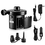Battery Air Pump, Dr.meter HT-401 Electric Air Mattress Pump Quick-Fill Inflator/Deflator with 3 Nozzles for Camping Inflatables Raft Bed Boat Pool Toy Batteries/AC 110-120V/ DC 12V Powered