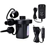 Electric Air Pump, AGPtEK Portable Quick-Fill Air Pump with 3 Nozzles, 110V AC/12V DC, Perfect Inflator/Deflator Pumps for Outdoor Camping, Inflatable Cushions, Air Mattress Beds, Boats, Swimming Ring