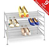 Seville Classics 3-Tier Stackable 9-Pair Multi-Position Iron Mesh Metal Frame Shoe Storage Rack Organizer, Perfect for Bedroom, Closet, Entryway, Dorm Room, (Adjustable), Satin Pewter