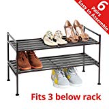 Seville Classics 2-Tier Stackable 6-Pair Woodgrain Resin Slat Shelf Sturdy Metal Frame Shoe Storage Rack Organizer, Perfect for Bedroom, Closet, Entryway, Dorm Room, Espresso