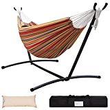Lazy Daze Hammocks Double Hammock with Space Saving Steel Stand Includes Portable Carrying Case and Head Pillow, 450 Pounds Capacity (Red&Yellow)