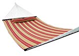 SueSport New Hammock Quilted Fabric with Pillow Double Size Spreader Bar Heavy Duty, Burgundy/Tan Pattern