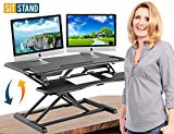 Standing Desk Stand Up Desks Height Adjustable Sit Stand Converter Laptop Stands Large Wide Rising Black Dual Monitor PC Desktop Computer Riser Table Workstation Foldable Extender Ergonomic 37 inch