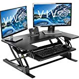 VIVO Black Height Adjustable 36 inch Stand up Desk Converter | Quick Sit to Stand Tabletop Dual Monitor Riser (DESK-V000V)