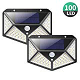 Solar Lights Outdoor [100 LEDs],Yacikos IP65 Waterproof Wireless Motion Sensor Lights,270°Wide Angle,Easy-to-Install Security Wall Lights with 3 Modes for Yard,Stairs,Garage,Fence,Porch(2 Pack)