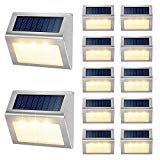 Solar Deck Lights Outdoor JSOT [Warm Light] Bright Step Stairs Light with Light Sensor Waterproof Stainless Steel Fence LED Lamp Lighting Patio Garden Pathway Walkway Security Lamps 12 Pack