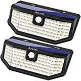 Aootek 120 Led Solar outdoor motion sensor lights upgraded Solar Panel to 15.3 in2 and 3 modes(Security/ Permanent On all night/ Smart brightness control )with IP65 Waterproof with Wide Angle(2pack)